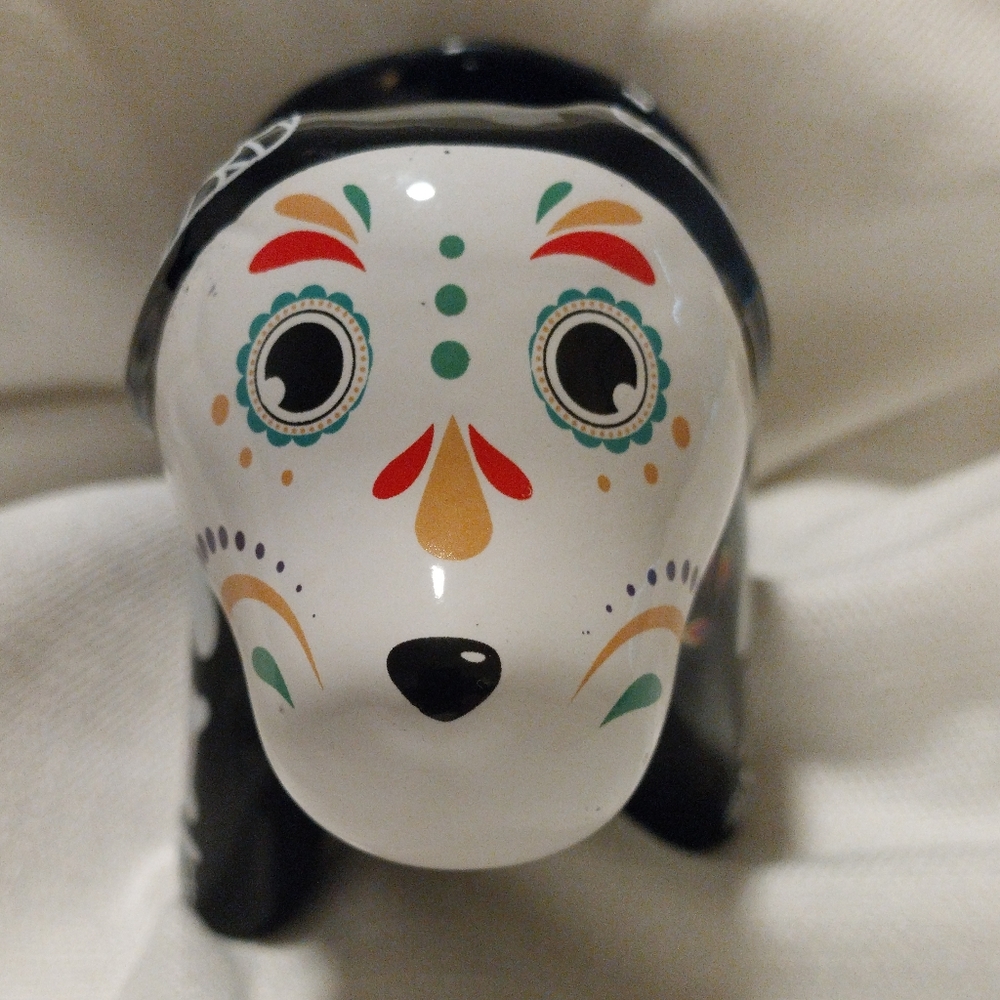 Day of the Dead Ceramic Dog Sugar Skull Figurine Small Planter